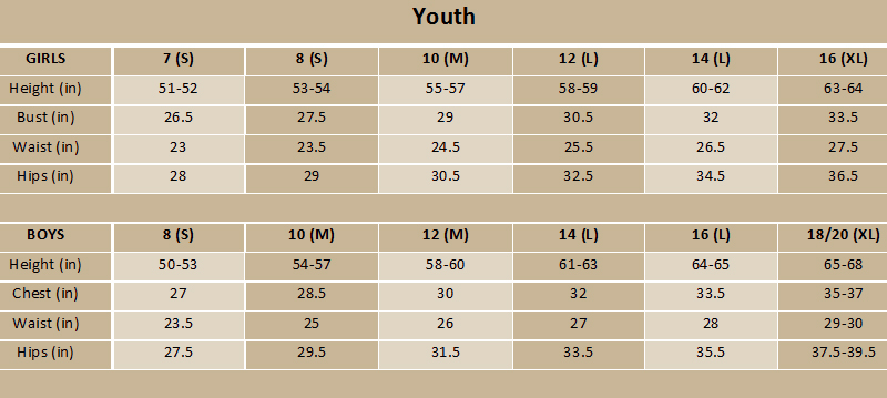 youth large nike size chart